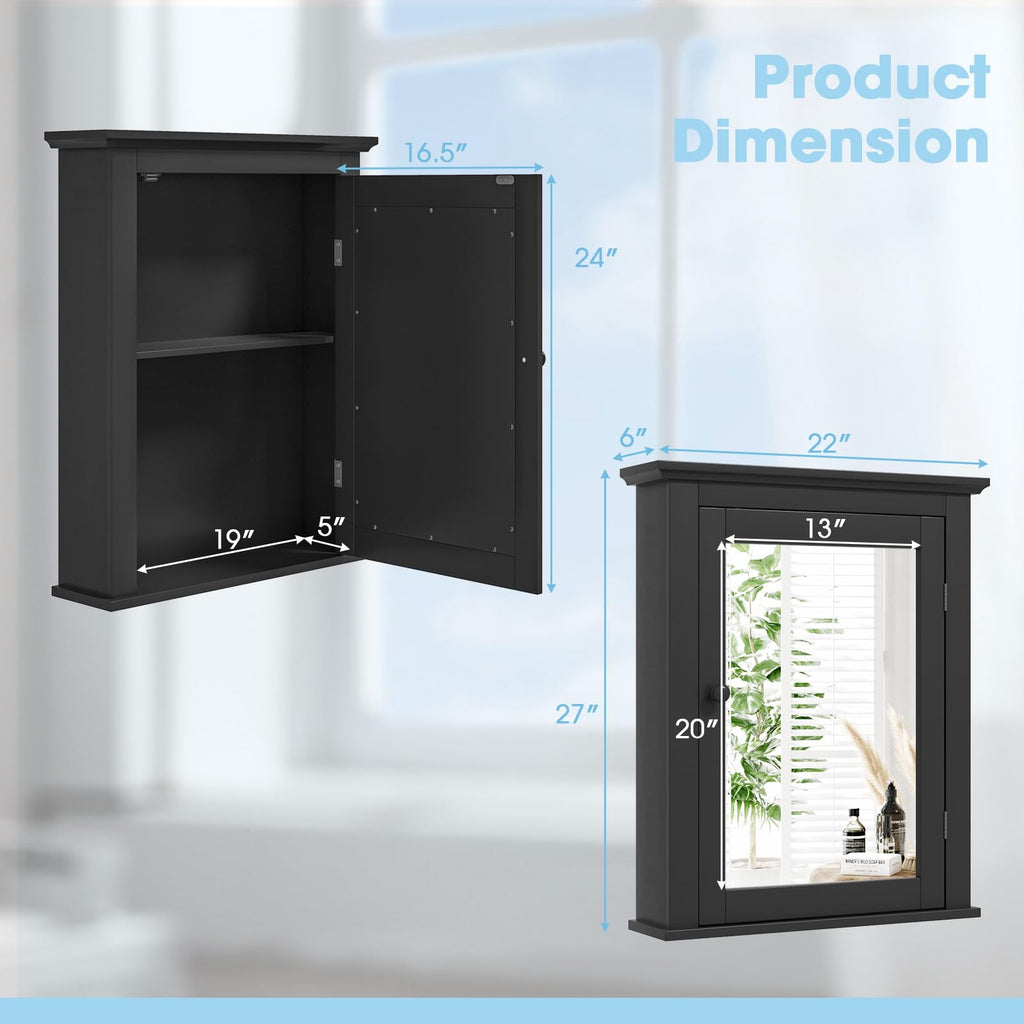 Black Medicine Cabinet Wall Mounted with Mirror Adjustable Storage