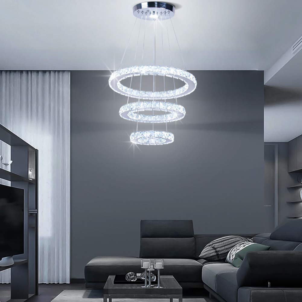3-Ring LED Crystal Chandelier, Silver