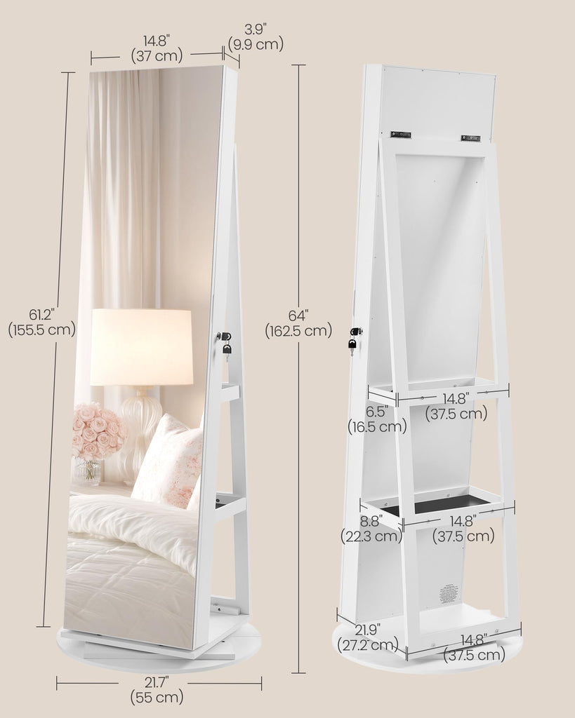 Standing Jewelry Armoire, Full Length Mirror with Storage