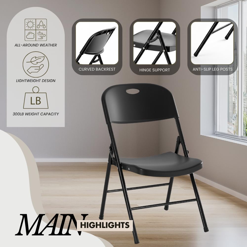 4-Pack Heavy Duty Plastic Folding Chair, 300 lbs Capacity Foldable Chairs for Indoor Outdoor, Stackable Portable
