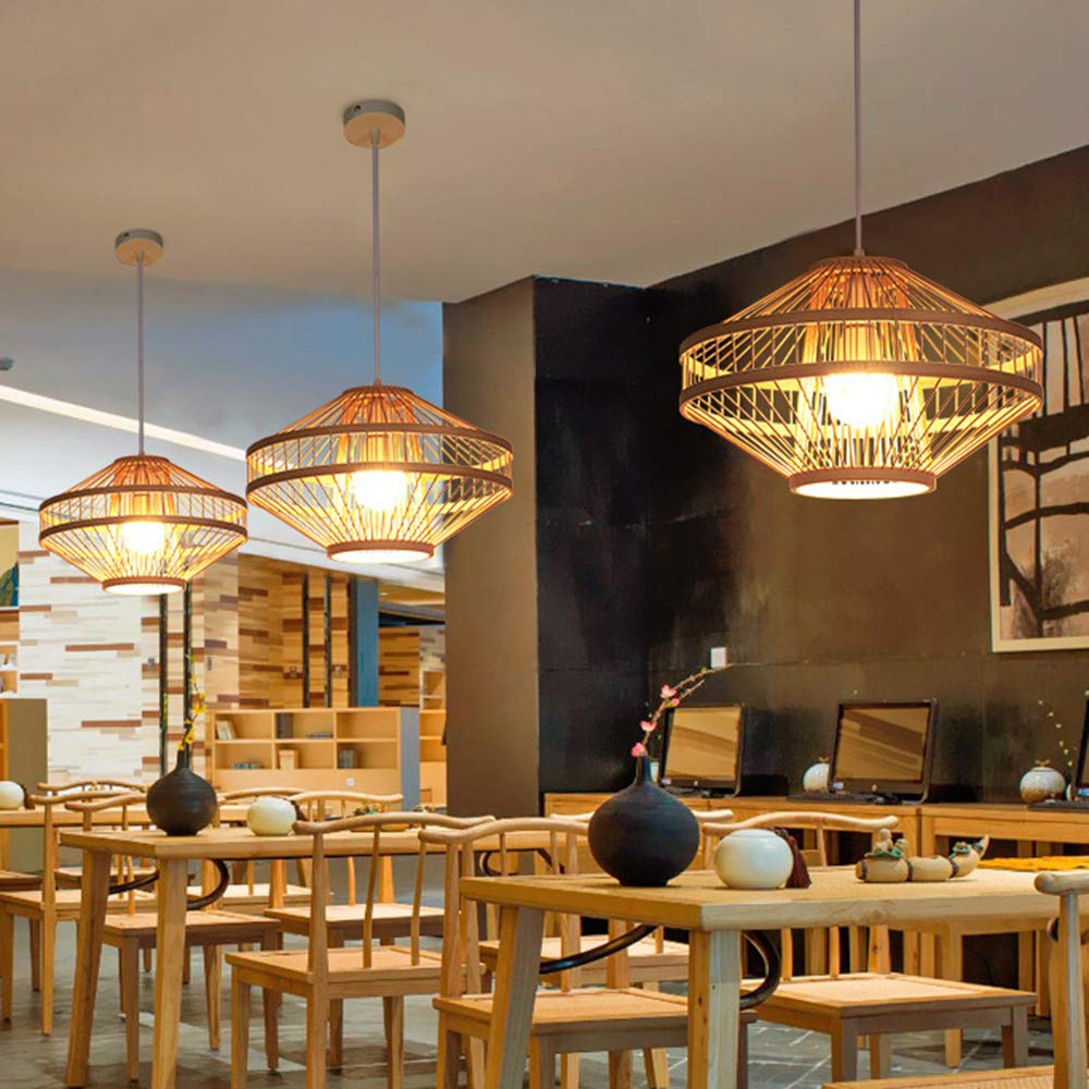 Lighting Handmade Bamboo Pendant Light Natural Chandeliers Woven Light 1 Light Hanging Light Restaurant Farmhouse