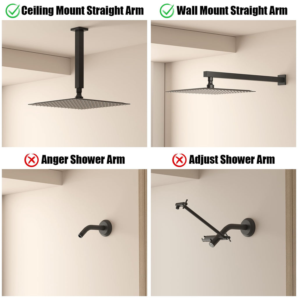 16 In Rain Shower Head High Pressure Rainfall Shower Head Matte Black