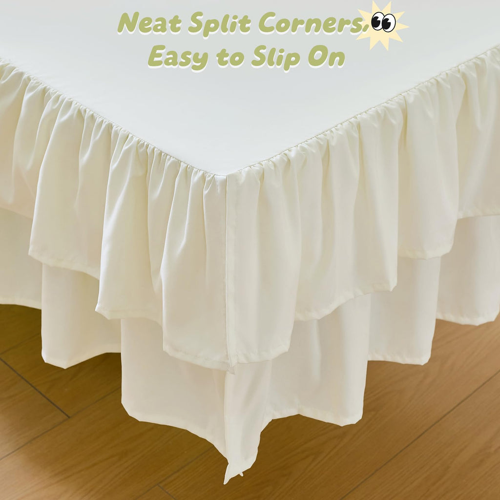 Ruffled Crib Bed Skirt, Beige, Soft Double Layer, 28"x 52"