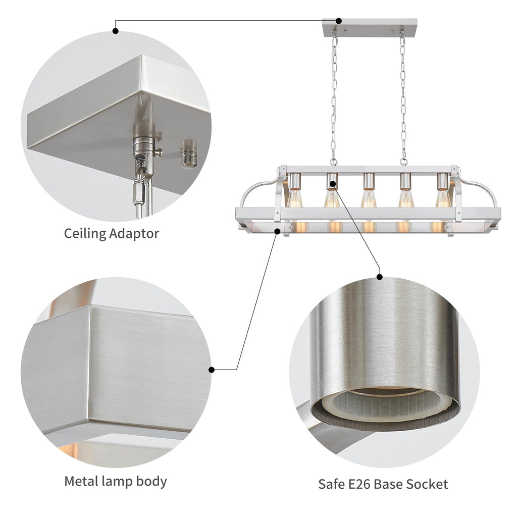 5-Light Metal Pot Hanging Rack Chandelier Linear Pendant Ceiling Lighting Rustic Farmhouse Fixture Kitchen Island