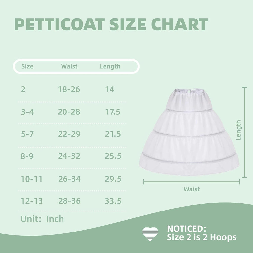 Girls Petticoat with 3 Hoops, Full Slip Crinoline Skirt for Dress