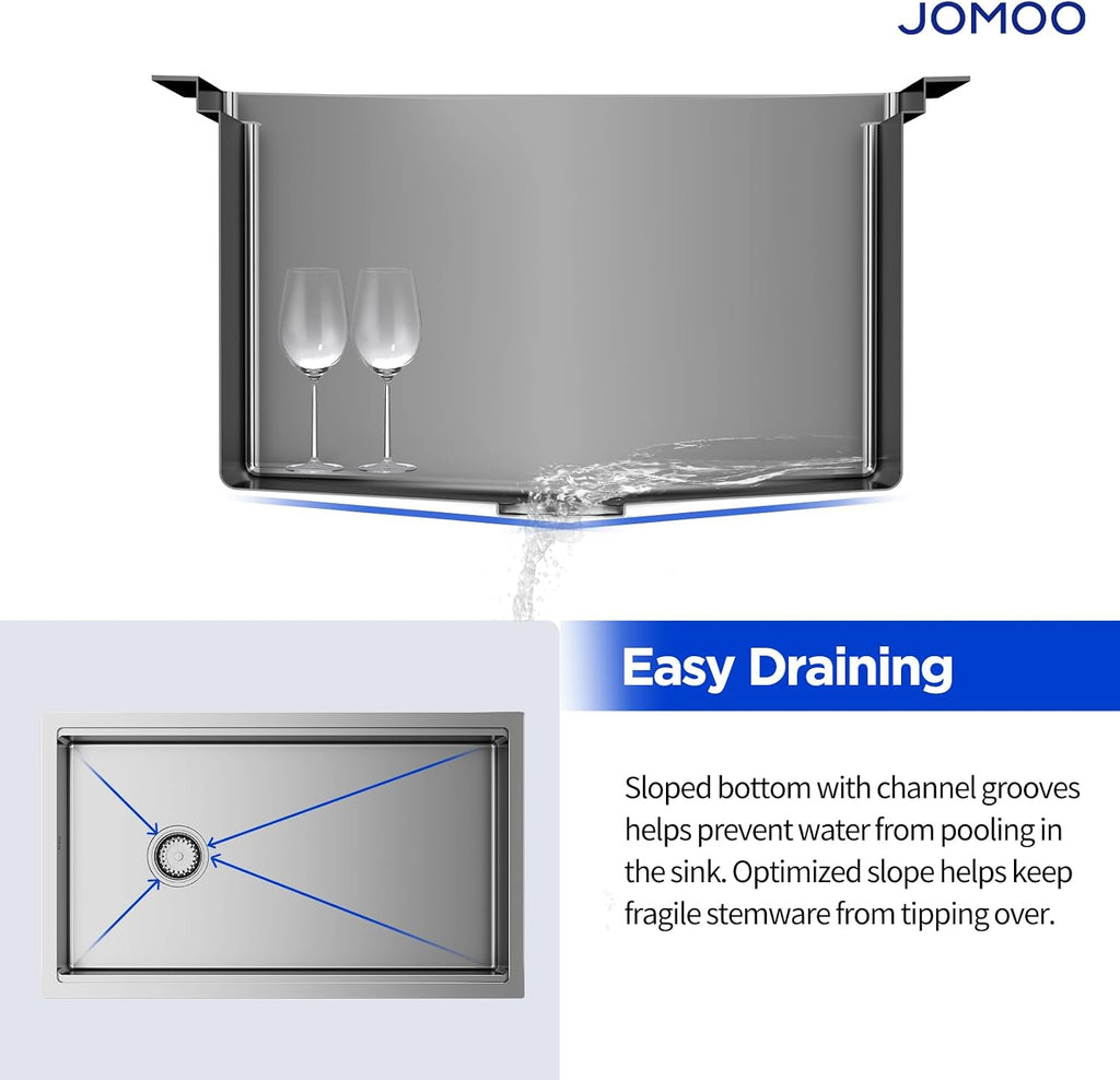 32‐Inch Nano‐Coated Stainless Steel Workstation Sink, 10′′ Deep Single Bowl Undermount Kitchen Sinks, Handmade