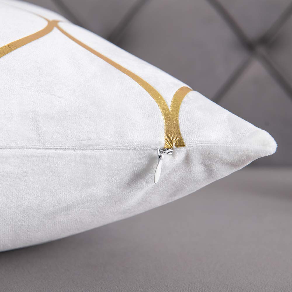 Gold Velvet Throw Pillow Covers Off White: 2 Pack 12x20 Inch Rectangular Decorative Pillow Cases Sofa Couch Living