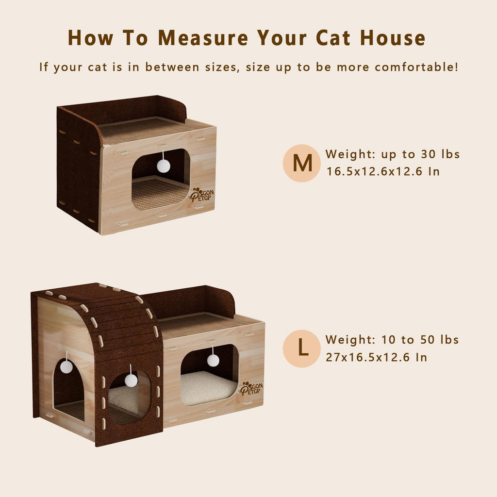 Cat Houses for Indoor Cats, Two-Story Cat Bed Cube for Multiple Small Kittens, Removable Felt Cat Cave Hideaway Condo