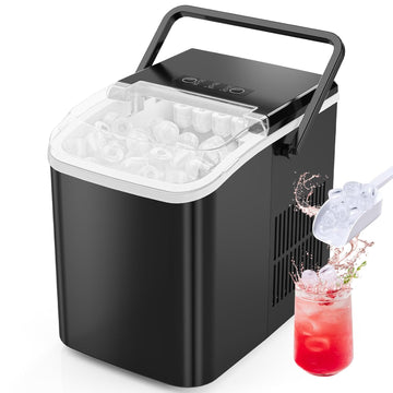 Countertop Ice Maker with Scoop, Basket and Handle, Portable Ice Machine 9 Ice Cubes Ready in 6 Mins, 26.5lbs