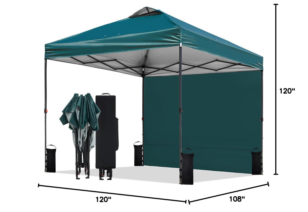 10x10 Pop Up Canopy Outdoor Tent with 1 Sidewall, One Push Setup