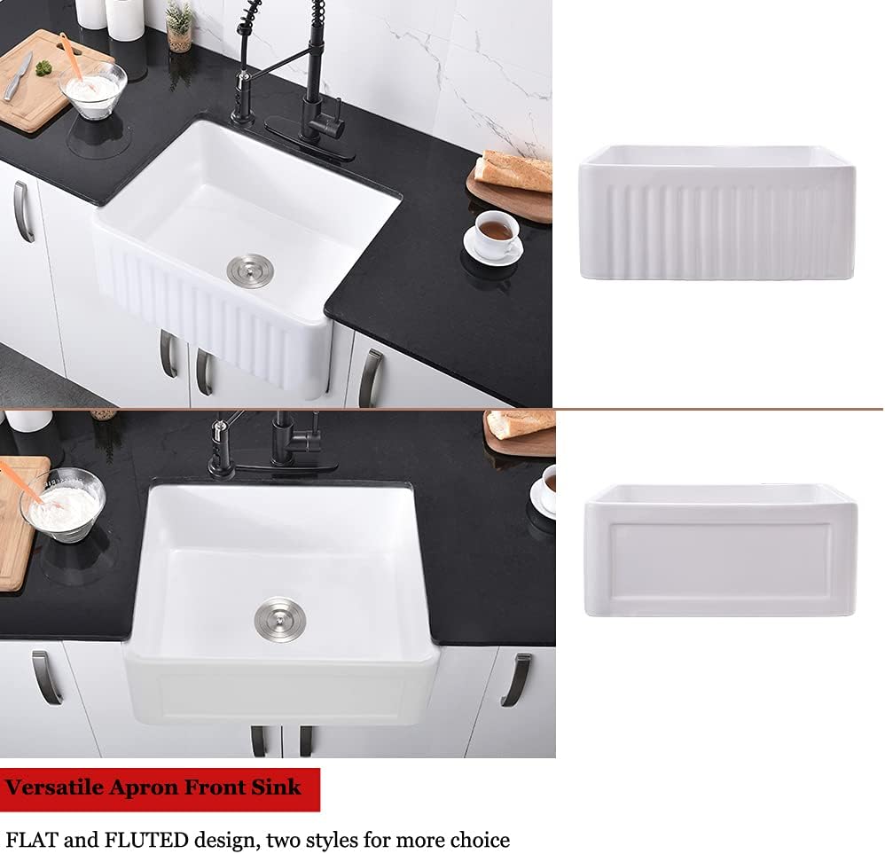 24 Inch Small White Farmhouse Sink, Apron Front Sink | 24x18 Farm House Farmer Style Sinks, Easy to Clean, Resistant