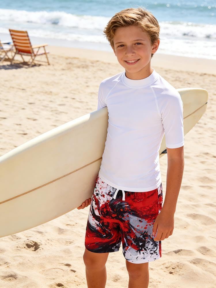 Boys Swim Trunks Quick Dry Shorts with Mesh Liner