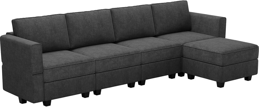Modular Sectional Sofa with Chaise Convertible L Shaped Couch with Sotrage Ottoman. Dark Grey Couch