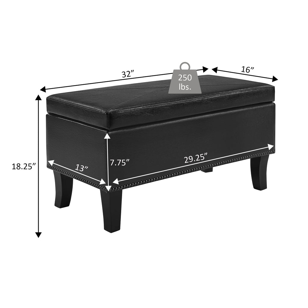 Designs4Comfort Winslow Storage Ottoman Bench 32" - Transitional Upholstered Footstool & Seat, & Bedroom, Espresso