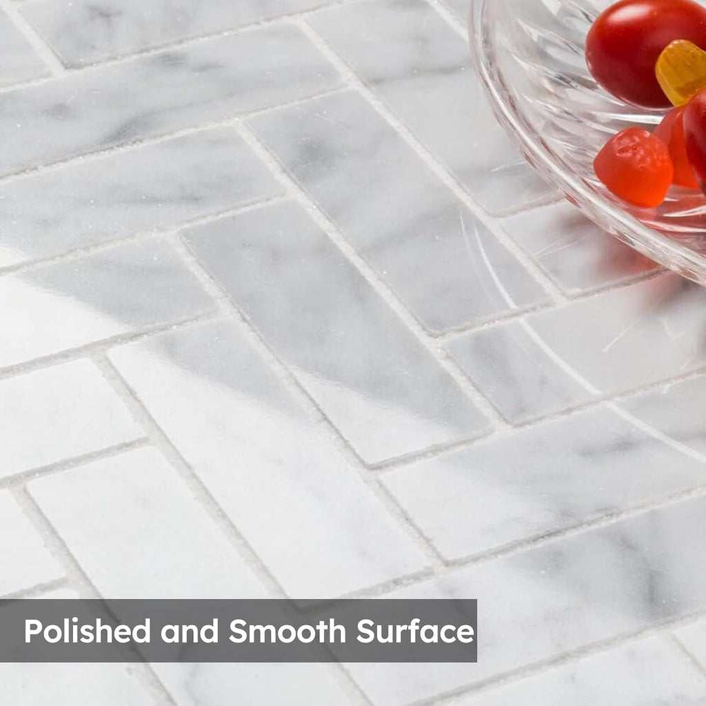 Marble Mosaic Tile, Marble Backsplash Bathroom Wall Floor, Pack of 5 Sheets (White Carrara Polished, 1x3 Inch