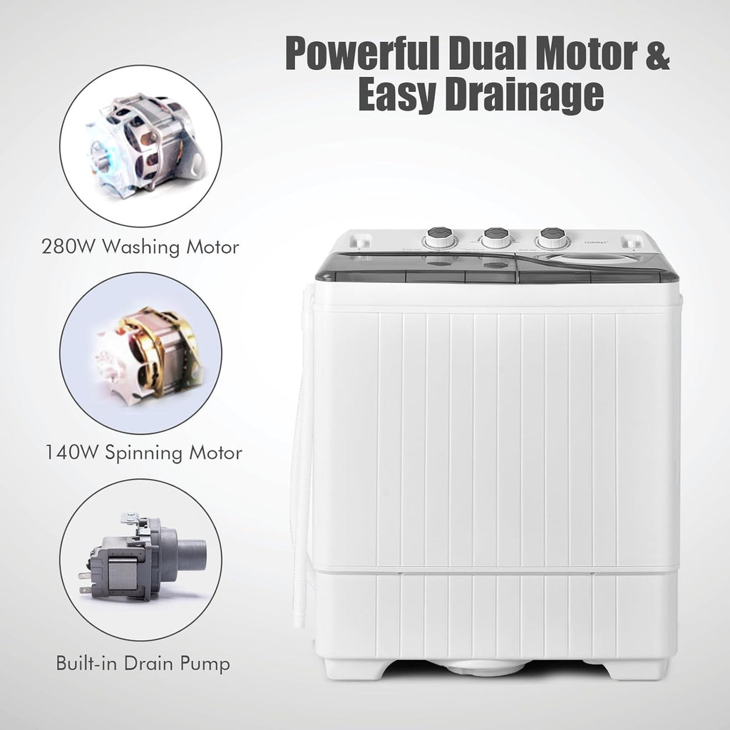 Portable Washing Machine, Twin Tub 26lbs Capacity Laundry, 18lbs Washer and 8lbs Spinner Combo with Timer Knobs