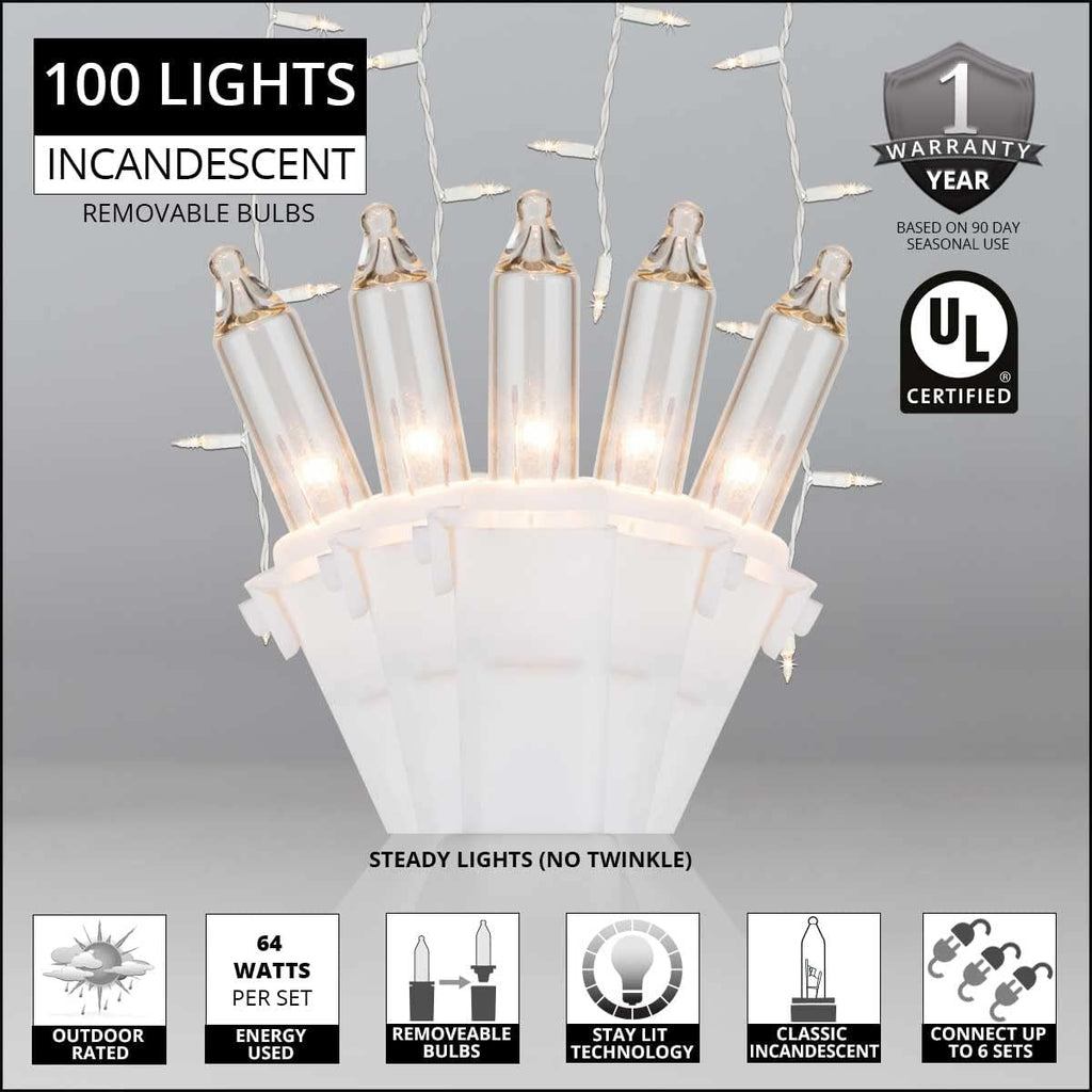 8.5 ft Clear Commercial-Grade Incandescent Icicle Lights, 150 Lights on White Wire Christmas Icicle Lights Outdoor