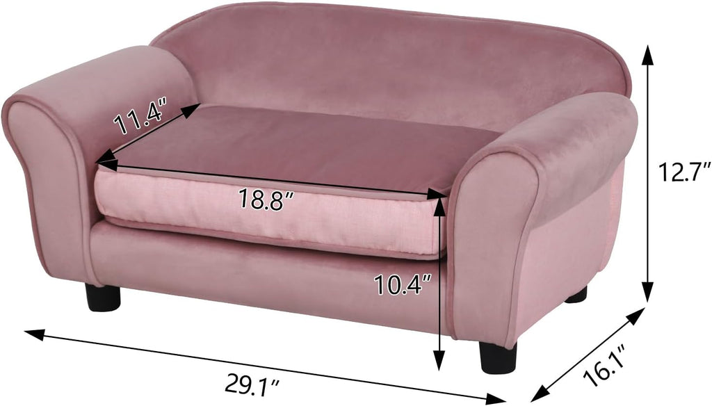 Small Dog Sofa Bed, Pet Sofa Bed, Dog Couch, Puppy Sofa, Velvet Cat Couch with Washable Cushion and Plastic Legs, Pink