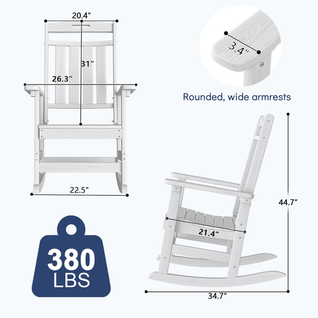 Outdoor Rocking Chair Set of 2, All-Weather Patio Rocker, White