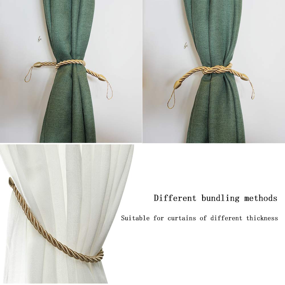 Curtain Tiebacks Ropes Tie-Backs,Handmade Holdbacks(Gold,2P)