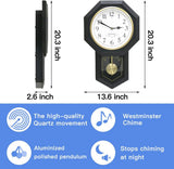 Plastic Pendulum Clock. Westminster Chime Every Hour,Elegant,Traditional Schoolhouse,Home,Office,Living Room,Bedroom. (Black Frame)