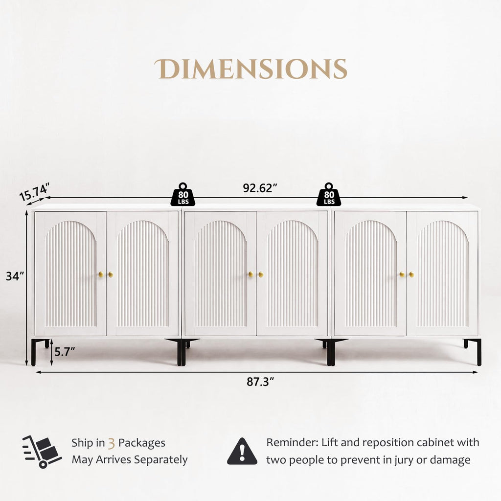 92.63" W Mid Century Modern TV Stands, White