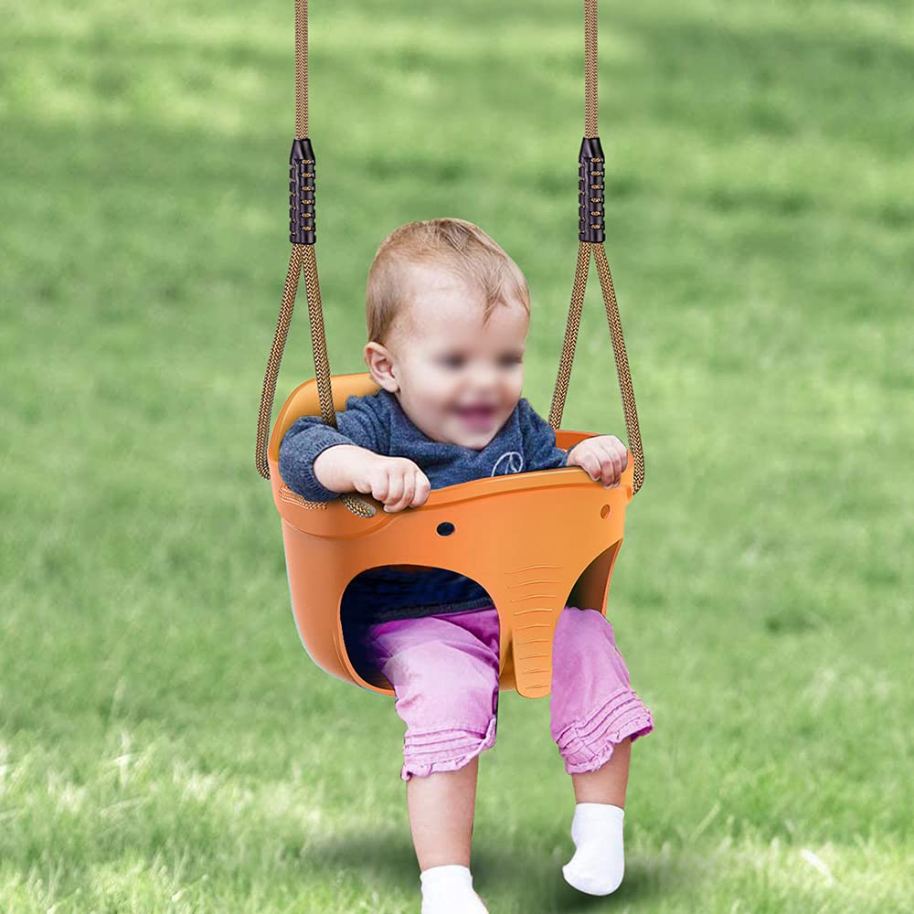 Yellow High Back Full Bucket Toddler Swing Seat w/Adjustable Ropes