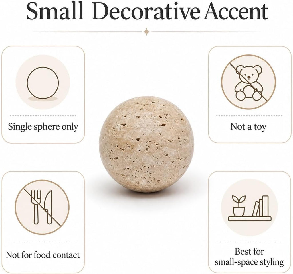 Natural Travertine Decorative Sphere, 1.18 Inch Small Stone Ball Decor, Hand-Polished Beige Orb Accent for Trays