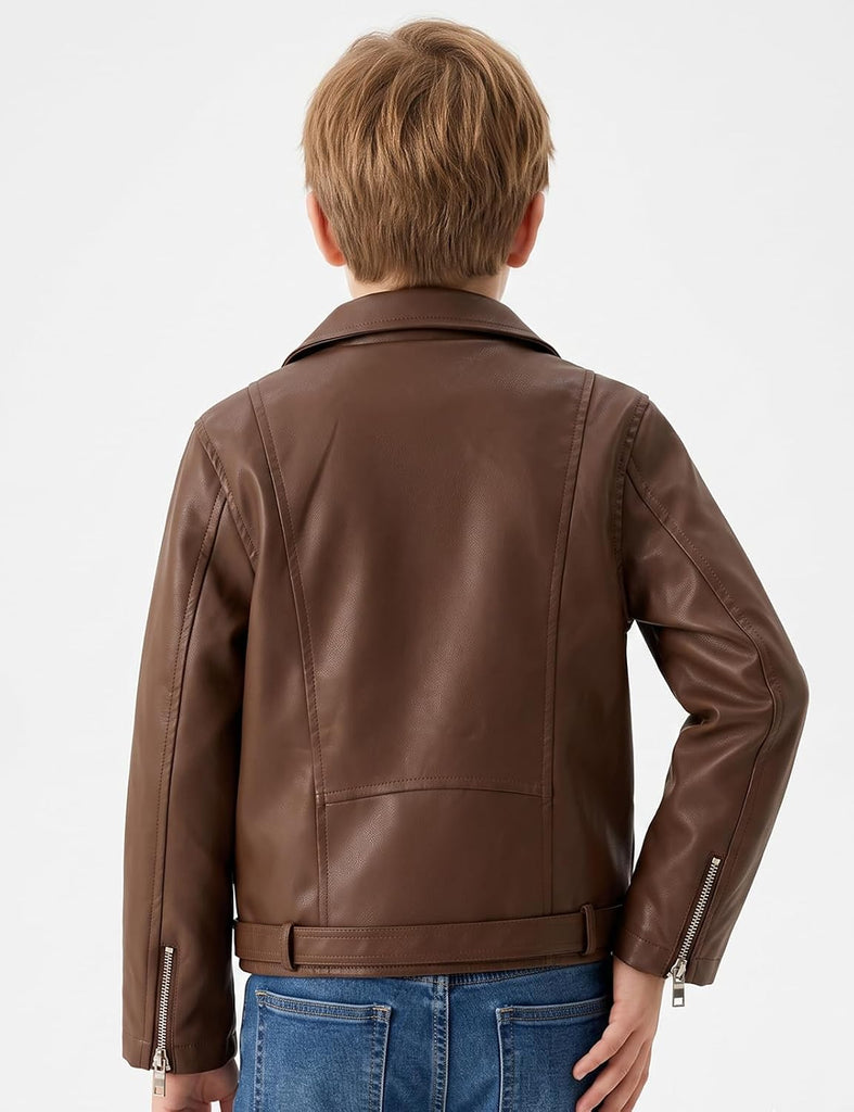 Boys Faux Leather Motorcycle Biker Jacket Asym-Zipper