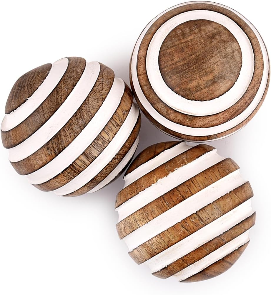Decorative Balls Mango Wood for Centerpiece or Individual Use Ideal for Use in Living, Dining Room, Coffee Table (3" - Set of 3