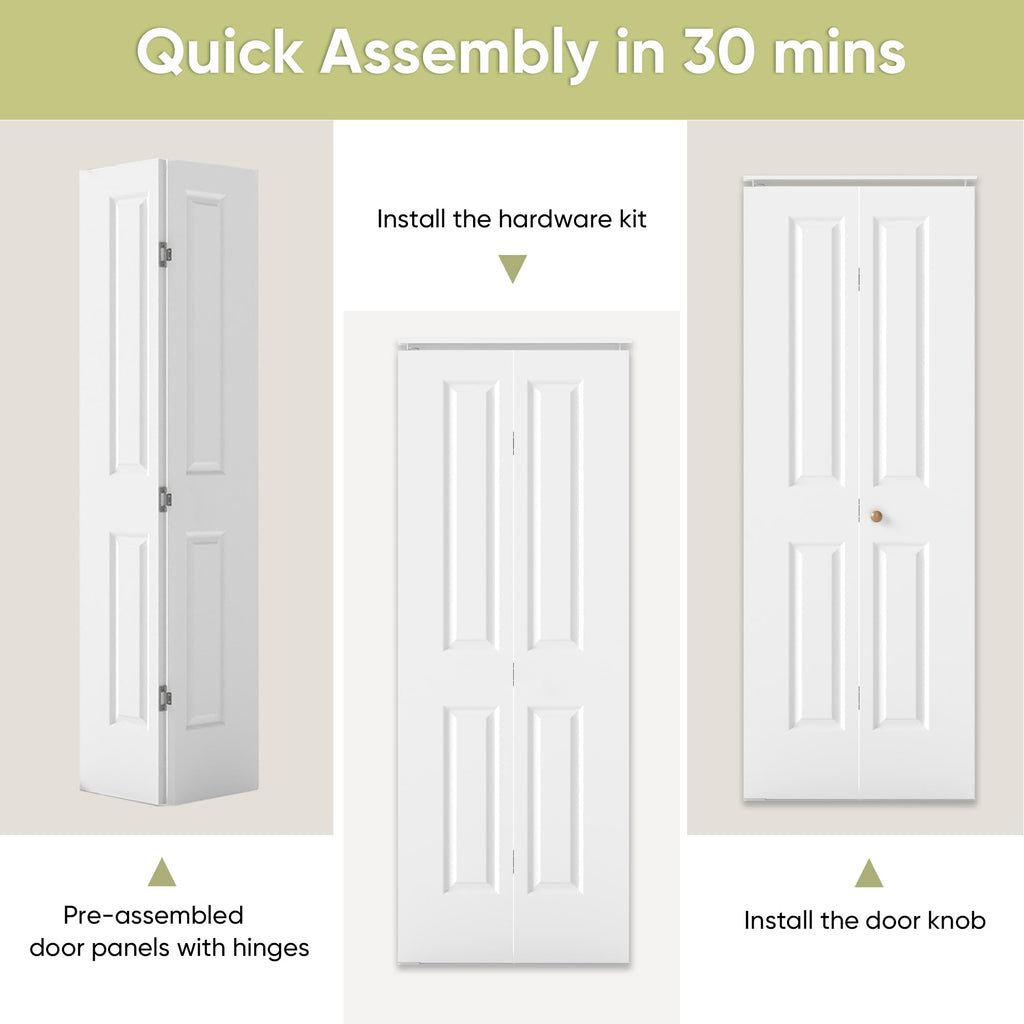 30 in.x 80 in. Bifold Closet Door, 2 Panel White Primed Bifold Door