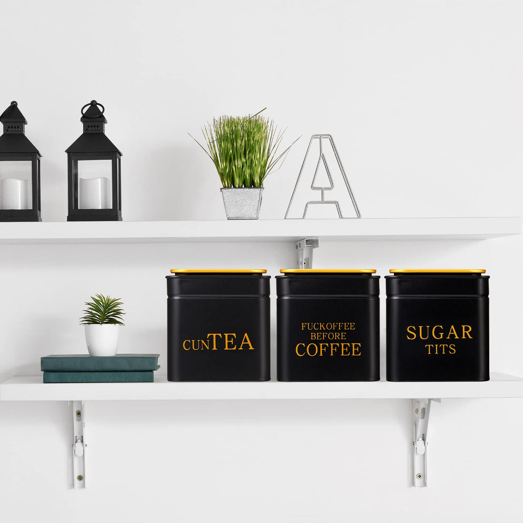 3 Piece Novelty Sugar Tea Coffee Canister Set Gifts Naughty Black Stainless Steel Containers Airtight Metal Coffee