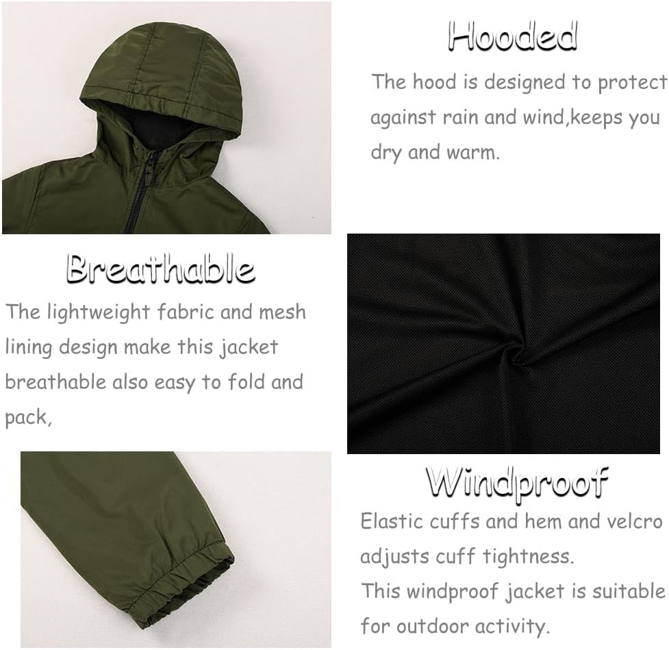 Boys Waterproof Rain Jacket Windbreaker Lightweight Coat Kids Raincoat Outerwear