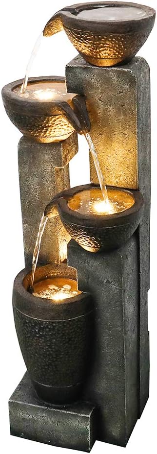 40" Inch Water Fountain Outdoor&Indoor 4-Tiers Large Outdoor Patio Decor Gray Garden Water Fountain for Outside