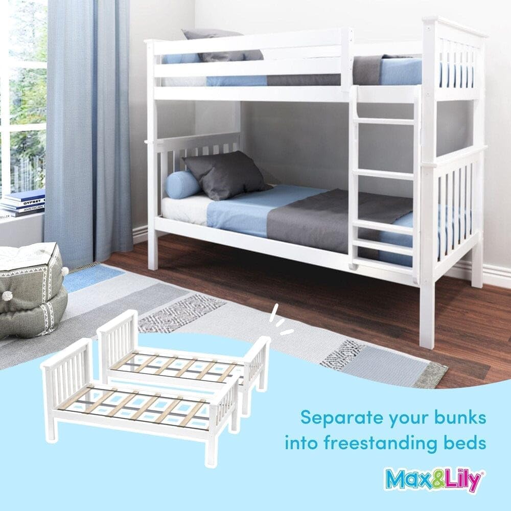 Bunk Bed Twin over Twin, Solid Wood Bunk Bed Frame with Ladder for Kids, 14" Safety Guardrails, Easy Assembly