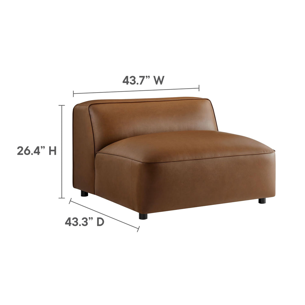 Auren Vegan Leather 3 Piece Modular Sofa in Coffee - Faux Leather 3 Seater Couch - Comfy Mid Century Modern PU