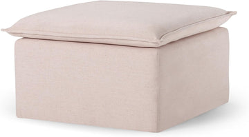 Claude Large Square Rustic Upholstered Ottoman, Cushioned Footrest Couch, Chair, or Dorm Room in Cream Fabric