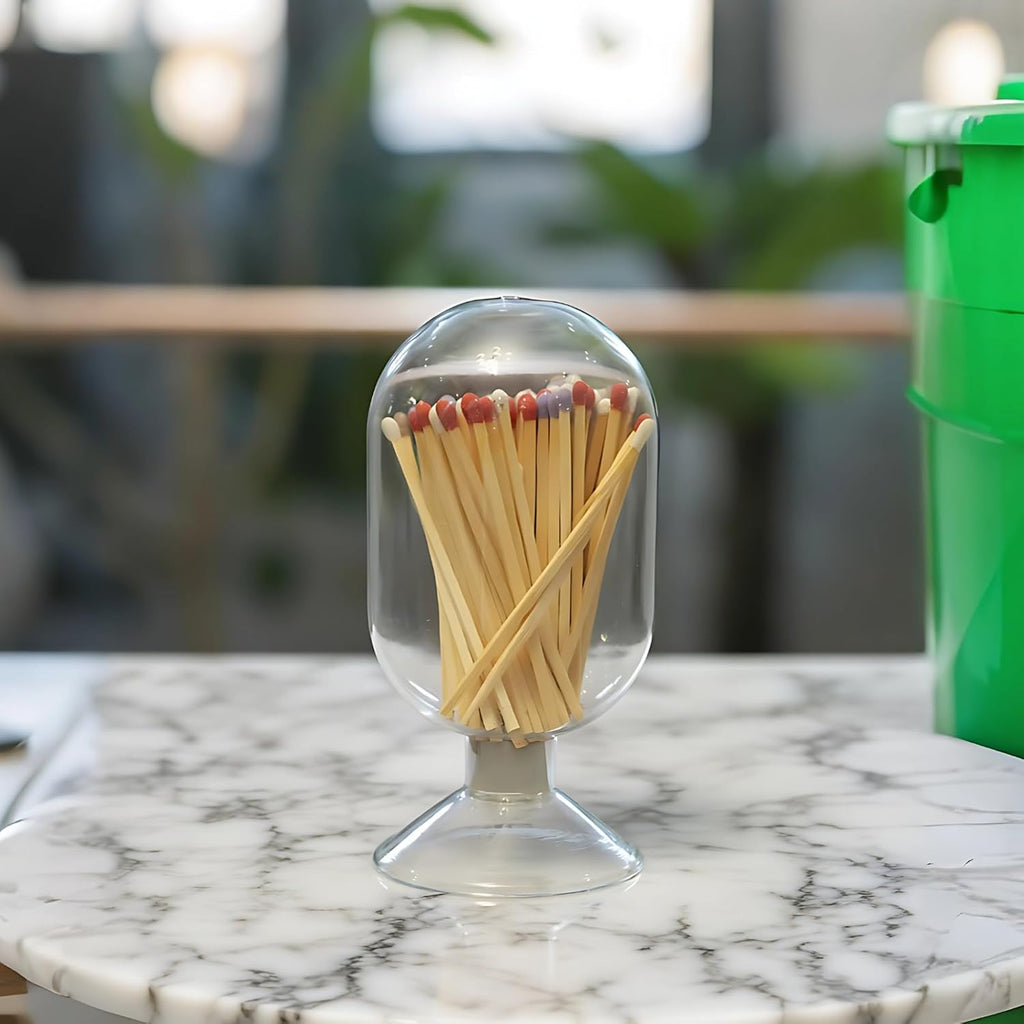 Match Cloche Decorative Jar, Clear Glass Holder for Long Matches, 7.84 In/19 Cm, Japanese Style, Candle Accessories