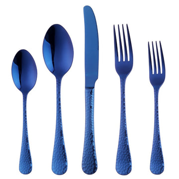 Blue Silverware Set, 20 Piece Premium 18/8 Stainless Steel Hammered Kitchen Utensil Flatware Cutlery Sets of 4