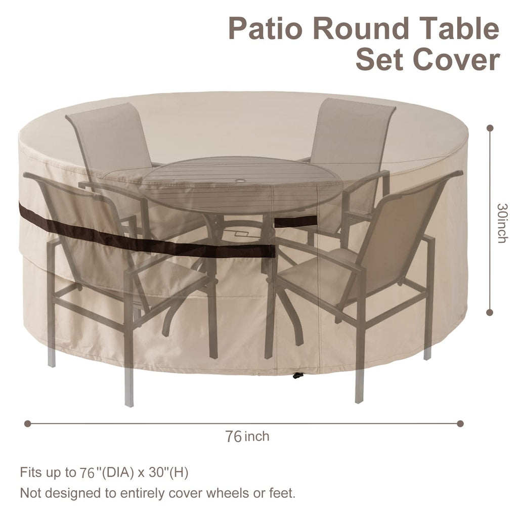 Round Patio Table Cover 76'' Dia Waterproof Patio Furniture Set Covers 30''h Outdoor Lawn Table and Chair Covers