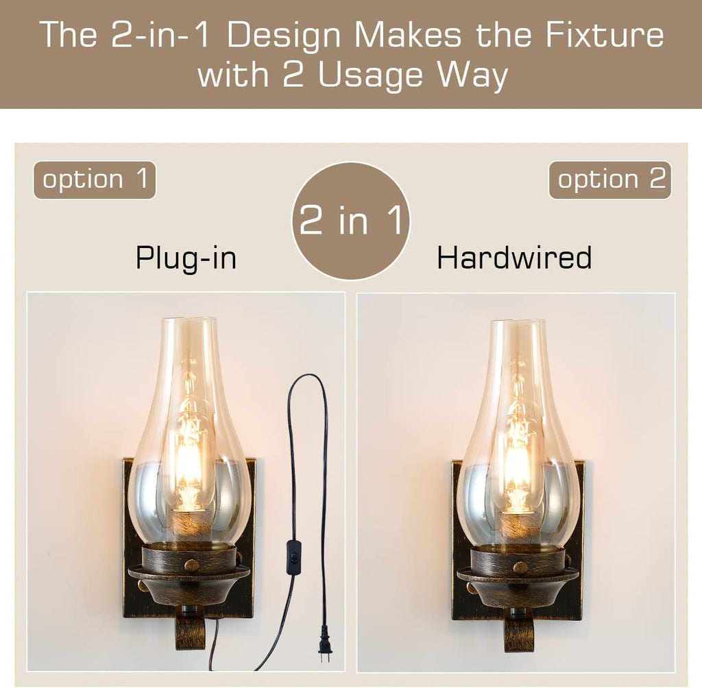 Wall Sconces Sets of 2, Oil Rubbed Bronze Plug in Wall Sconce, Retro Rustic Wall Lamps, Sconces Wall Lighting with