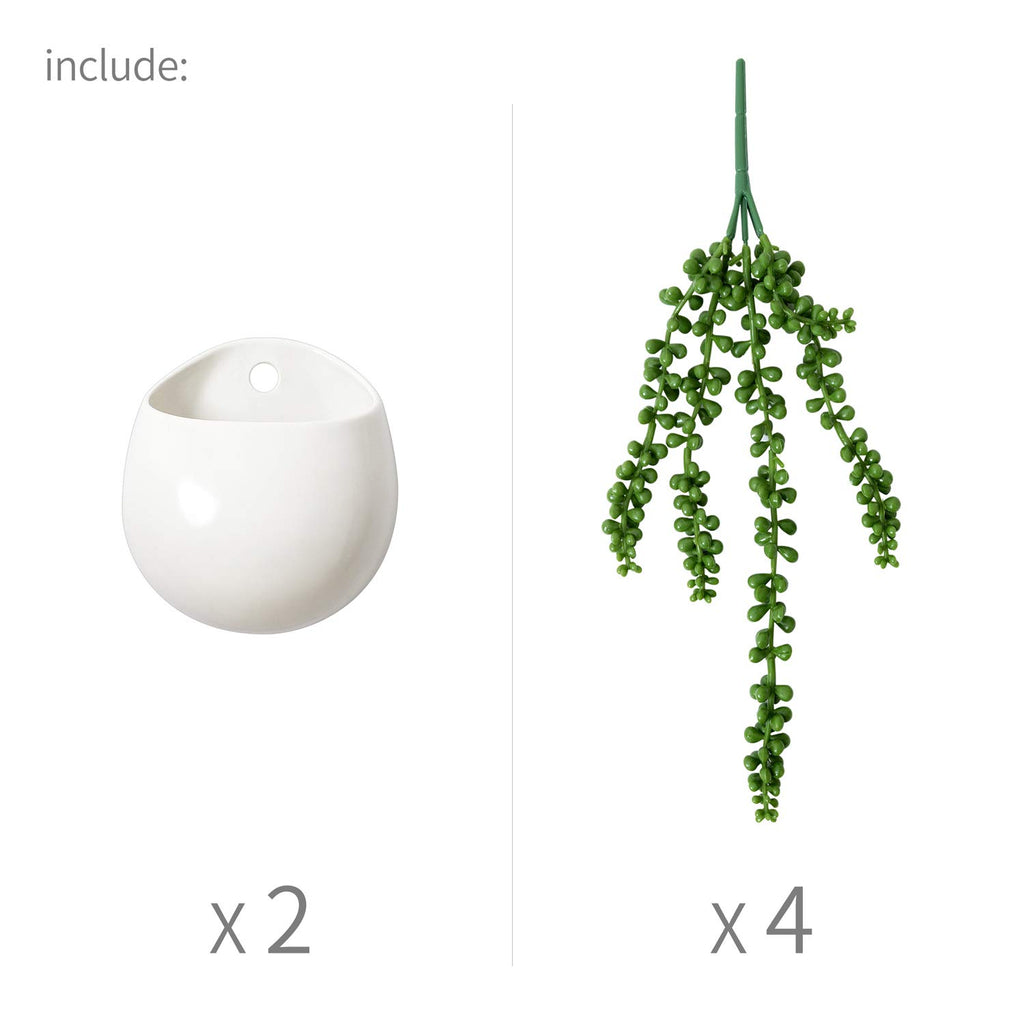 Small Wall Planters, 2 Pack Ceramic Holder with Artificial Succulents