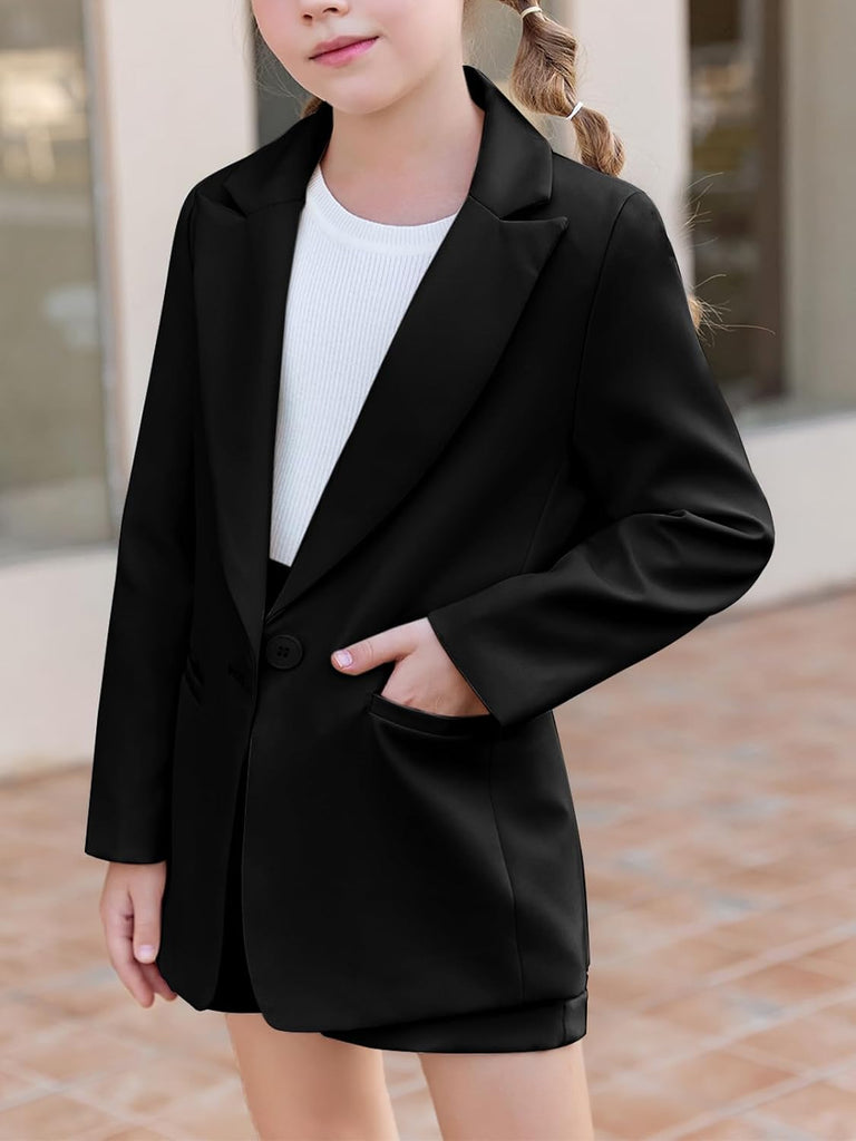 Girls Blazer Lapel Long Sleeve Blazer and Pants Set