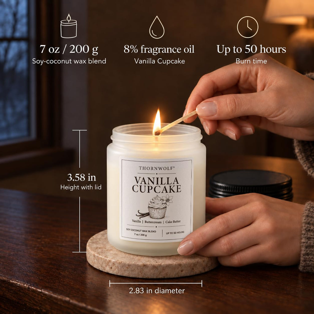 Vanilla Cupcake Scented Candle, Soy-Coconut Wax, 7 oz