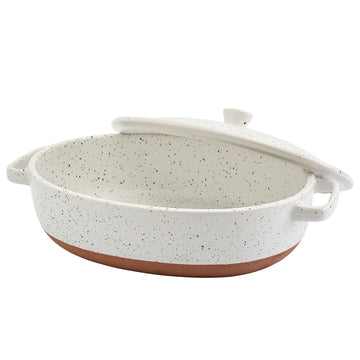 3.2 Quart Speckled White Oval Casserole Pan Baking Dish with Lid and Handles