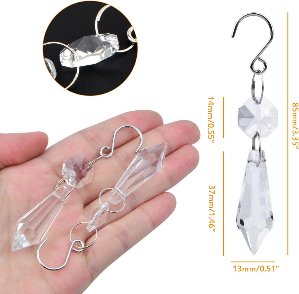 20pcs Clear Chandelier Icicle Crystals Prisms Hanging Crystal Bead Pendants Ornaments Replacements with Hooks for