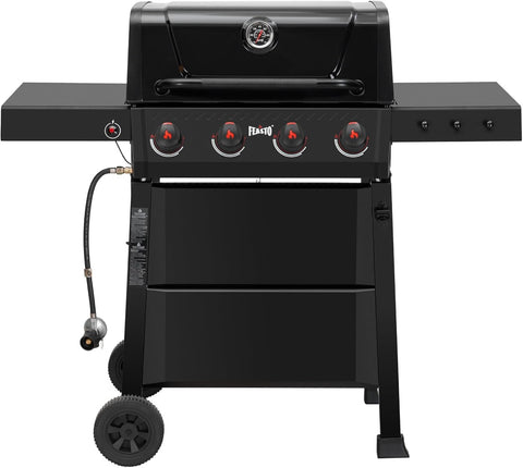4-Burner Propane Gas Grill, 36,000 BTU BBQ Grill with Side Table, Premium Porcelain-Enameled Grates, Outdoor Patio and Backyard Cooking