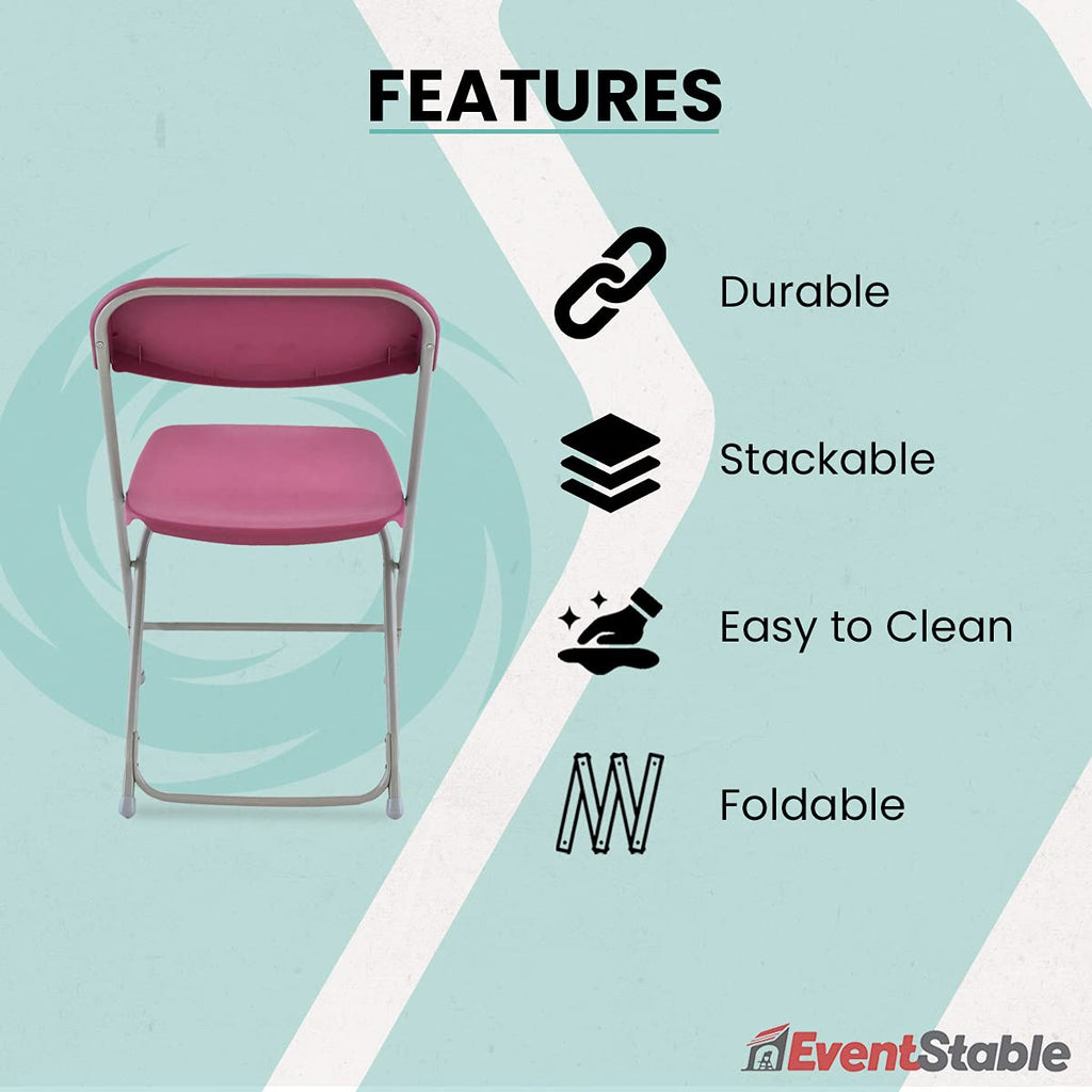 TitanPRO Stackable Plastic Folding Chair, Burgundy, 10-Pack