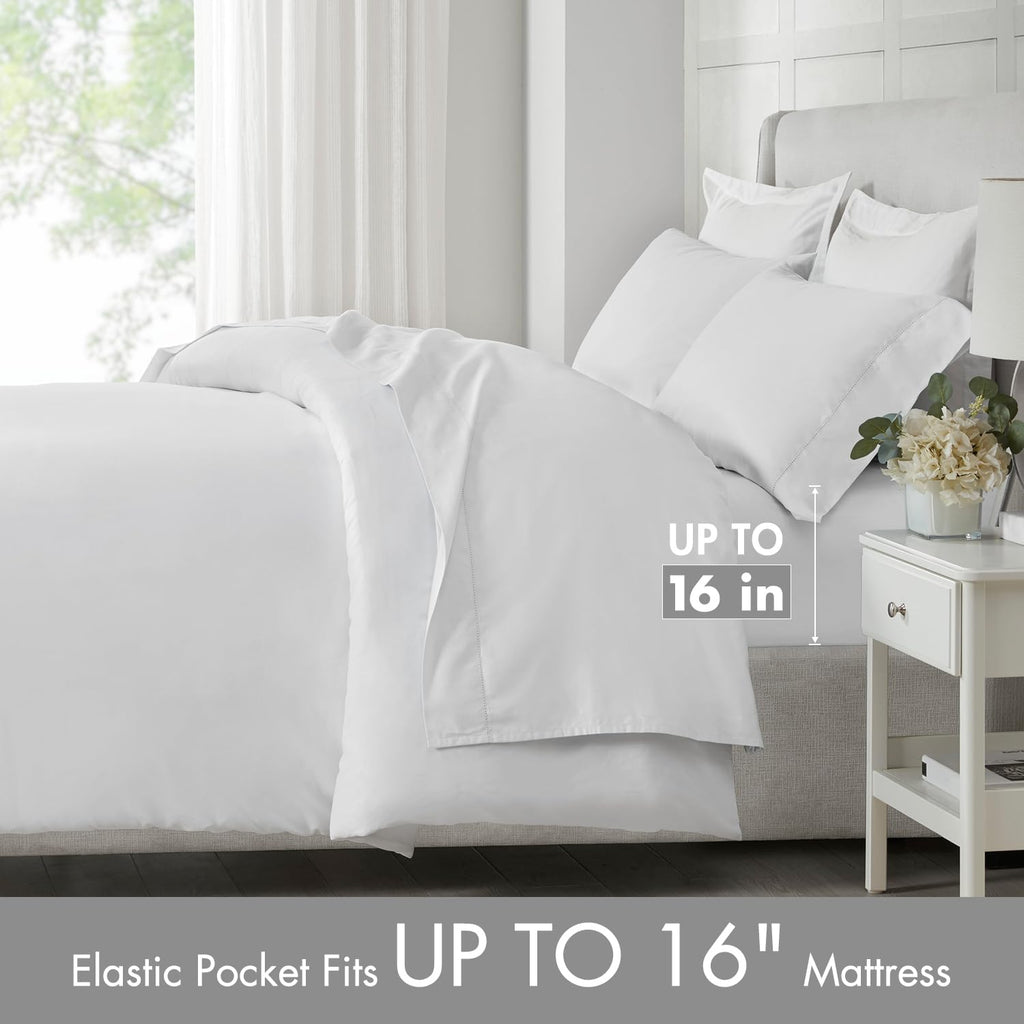 100% Egyptian Cotton Sheets Queen Bed Set, White