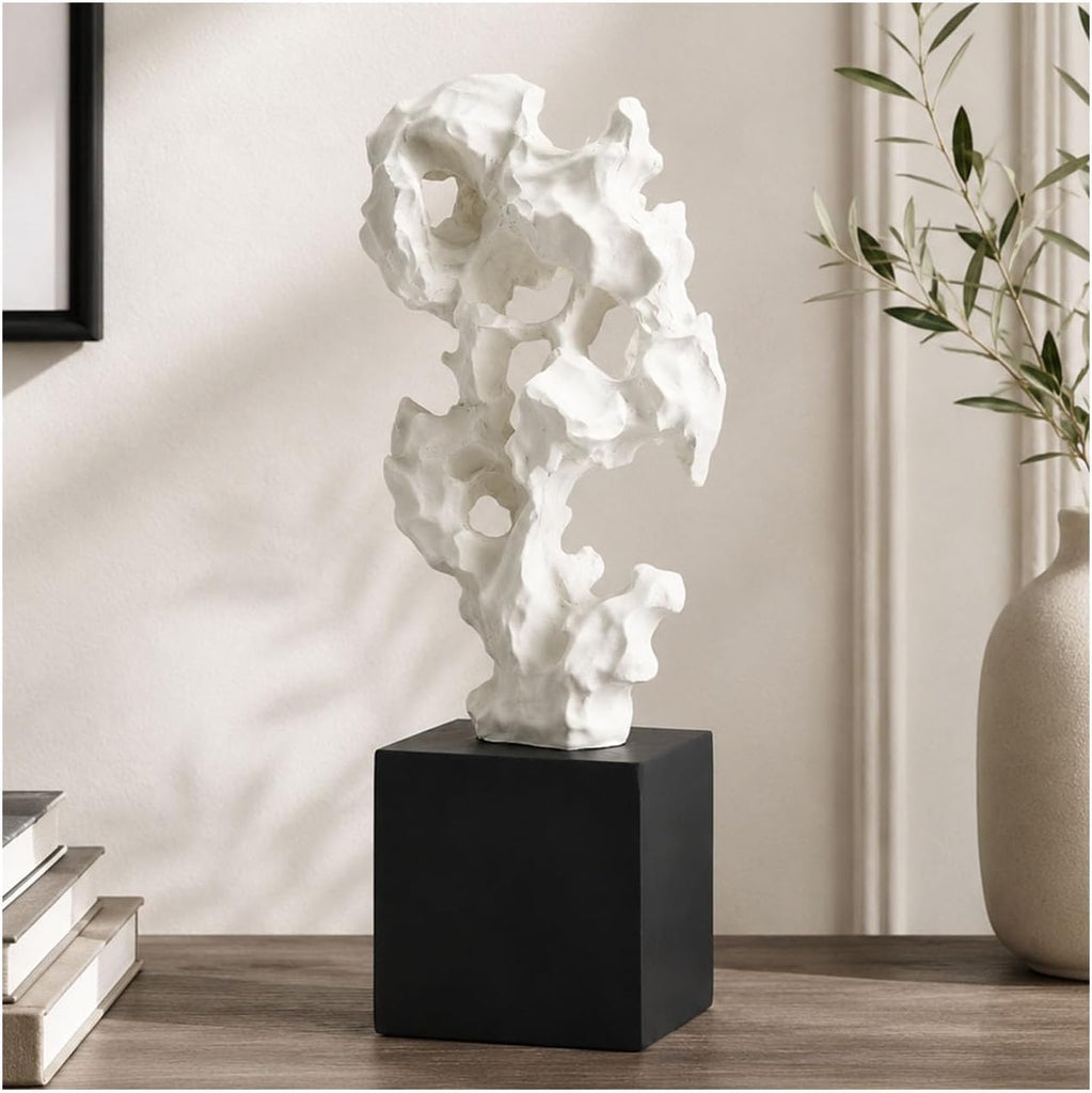 11.8" Modern Abstract Sculpture | Stone Home Decor, Resin White and Black Art Statues , Coffee Table Centerpiece, TV